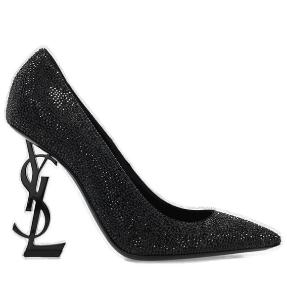 NWT YSL Saint Laurent 110mm Opyum Crystal Embellished Leather Heels Pumps Black - Picture 2 of 9